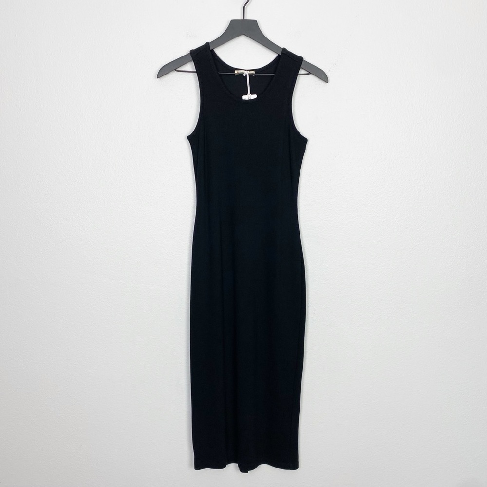 Marine Layer Lexi daytime lined tank split hem S Black Ribbed Sheath Midi Dress - Picture 6 of 9